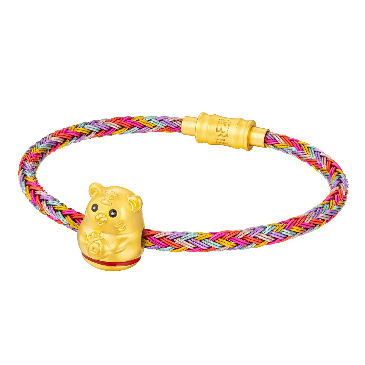 六福珠寶黃金串飾 - “不倒一族”十二生肖999足金串飾連手繩-"財運虎"(硬金工藝)