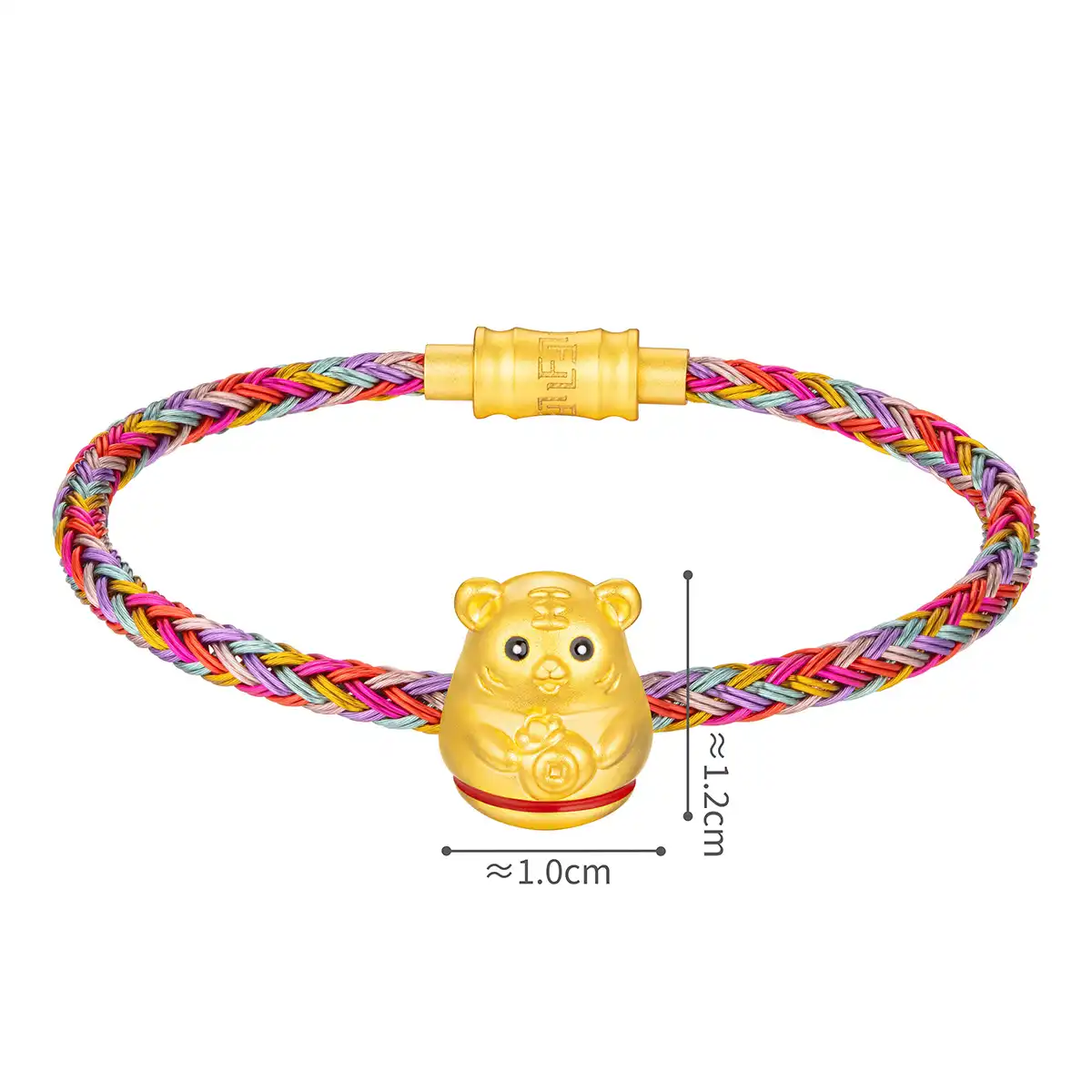 六福珠寶黃金串飾 - “不倒一族”十二生肖999足金串飾連手繩-"財運虎"(硬金工藝)