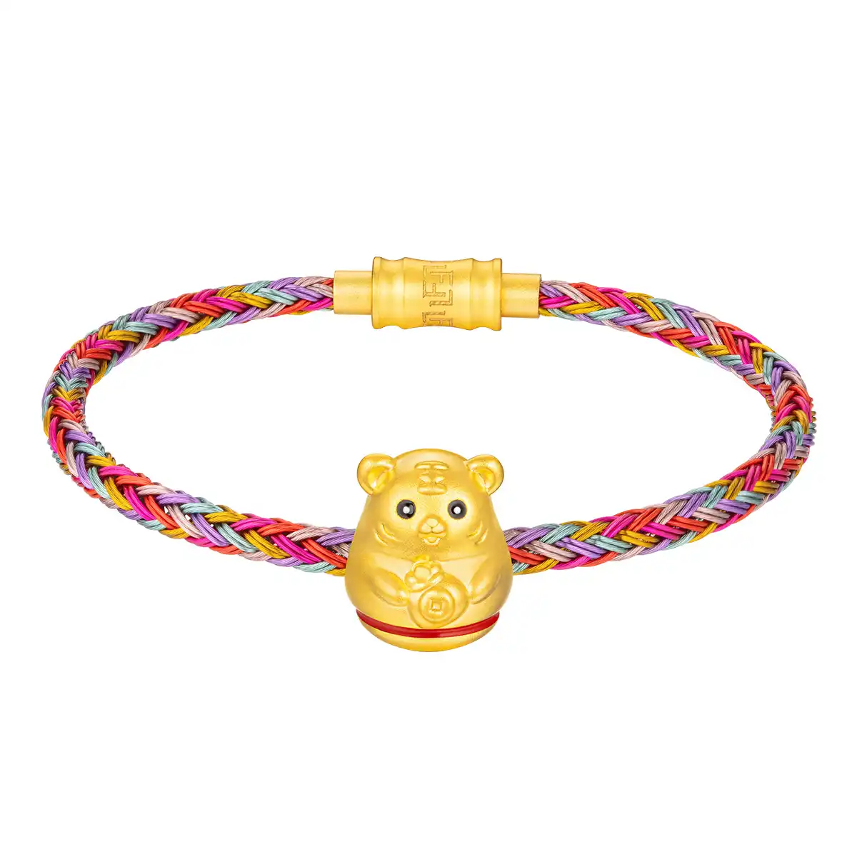 六福珠寶黃金串飾 - “不倒一族”十二生肖999足金串飾連手繩-"財運虎"(硬金工藝)