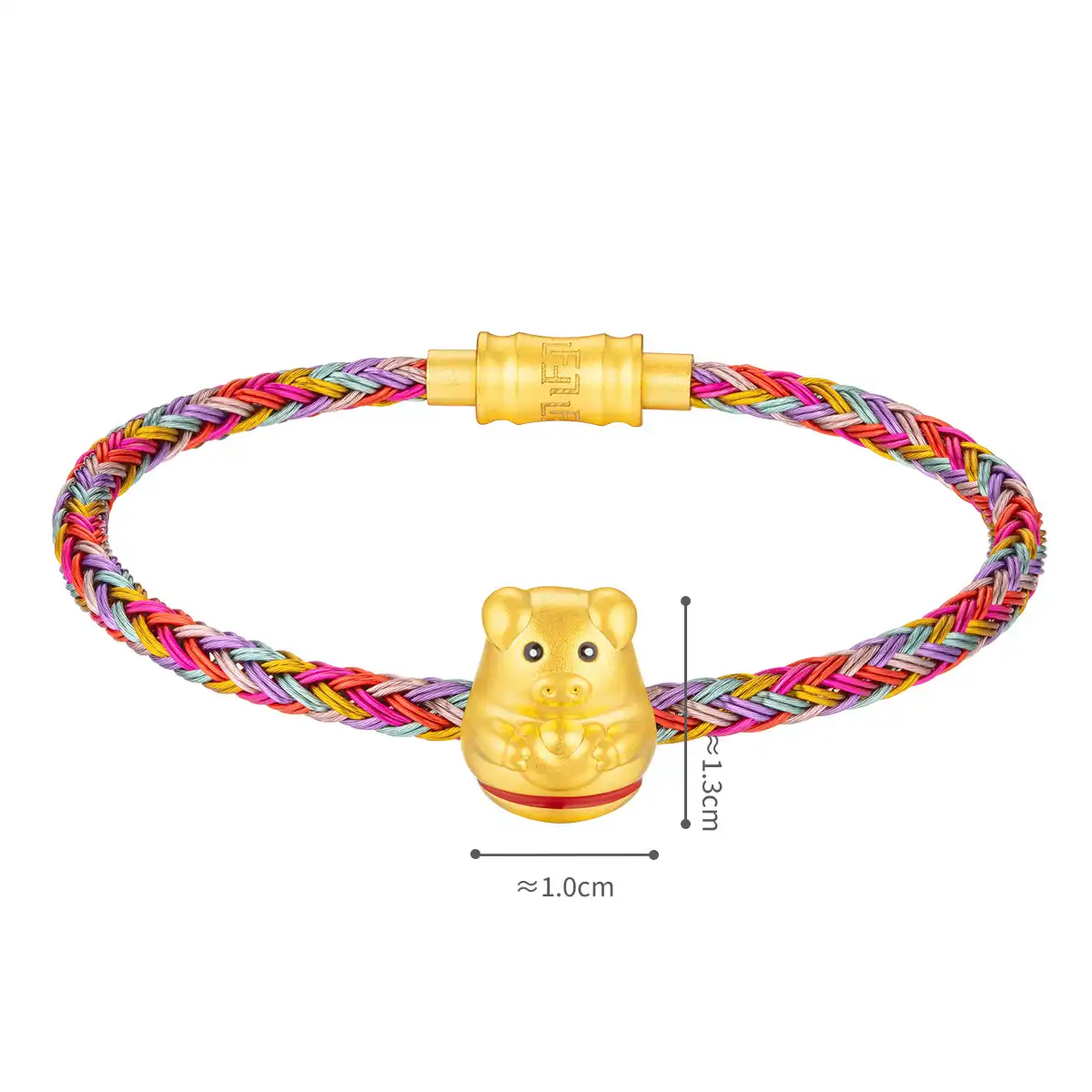 六福珠寶黃金串飾 - "不倒一族"十二生肖999足金串飾連手繩-"富貴豬"(硬金工藝)