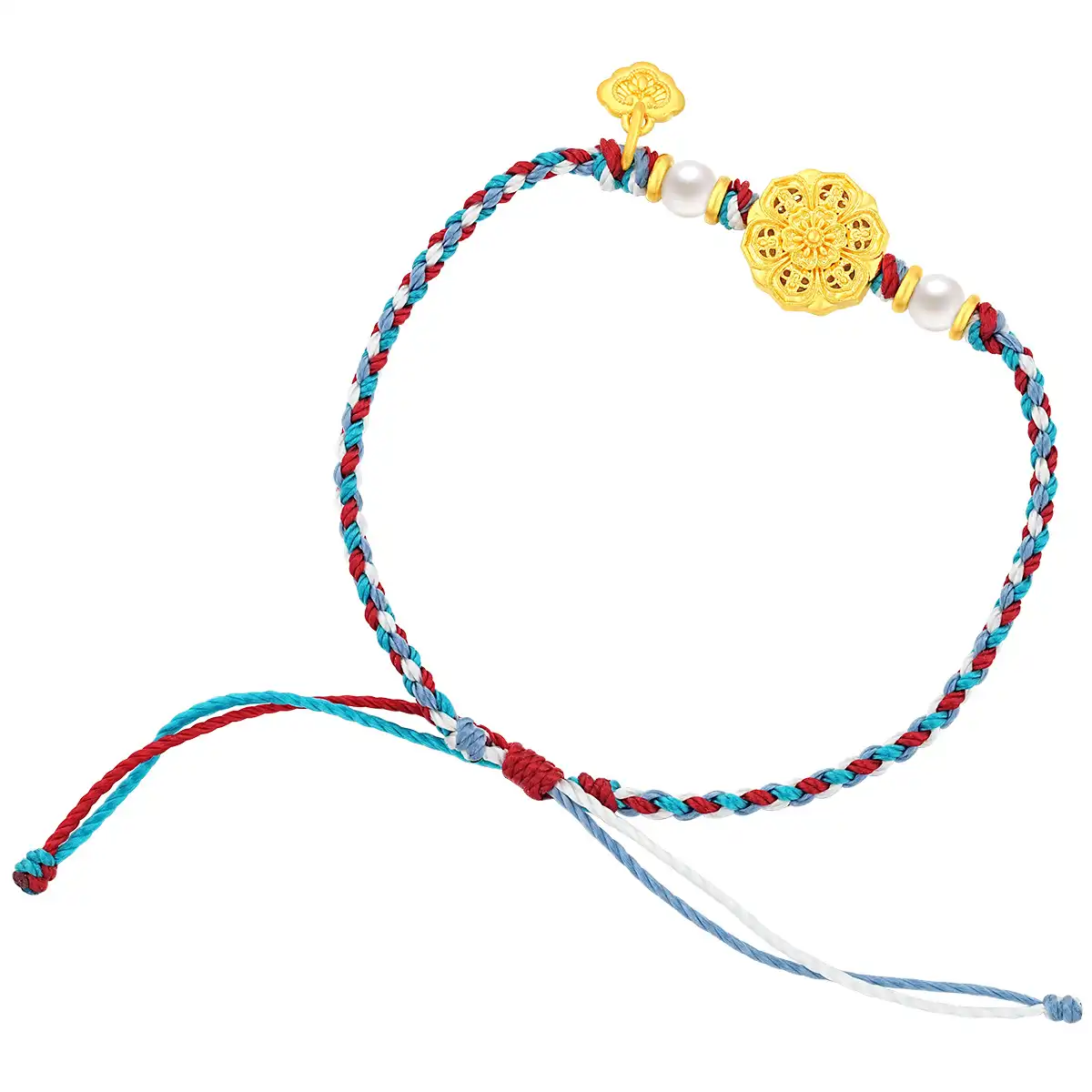 六福珠寶黃金串飾 - "花開見佛"999.9黃金串飾連手繩