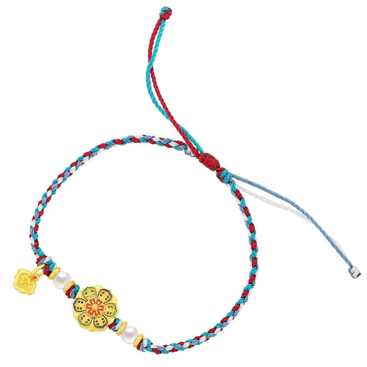 六福珠寶黃金串飾 - "花開見佛"999.9黃金串飾連手繩