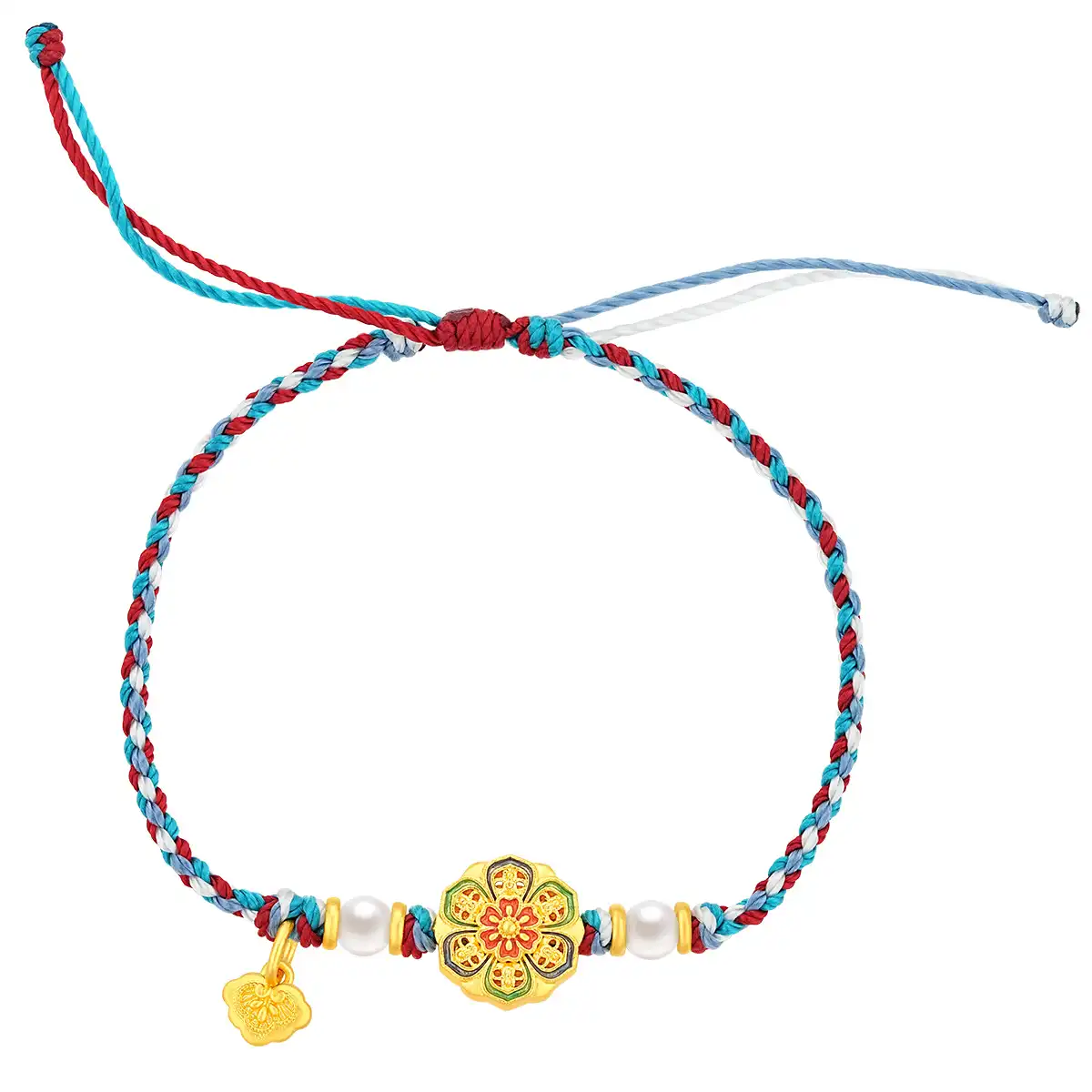 六福珠寶黃金串飾 - "花開見佛"999.9黃金串飾連手繩