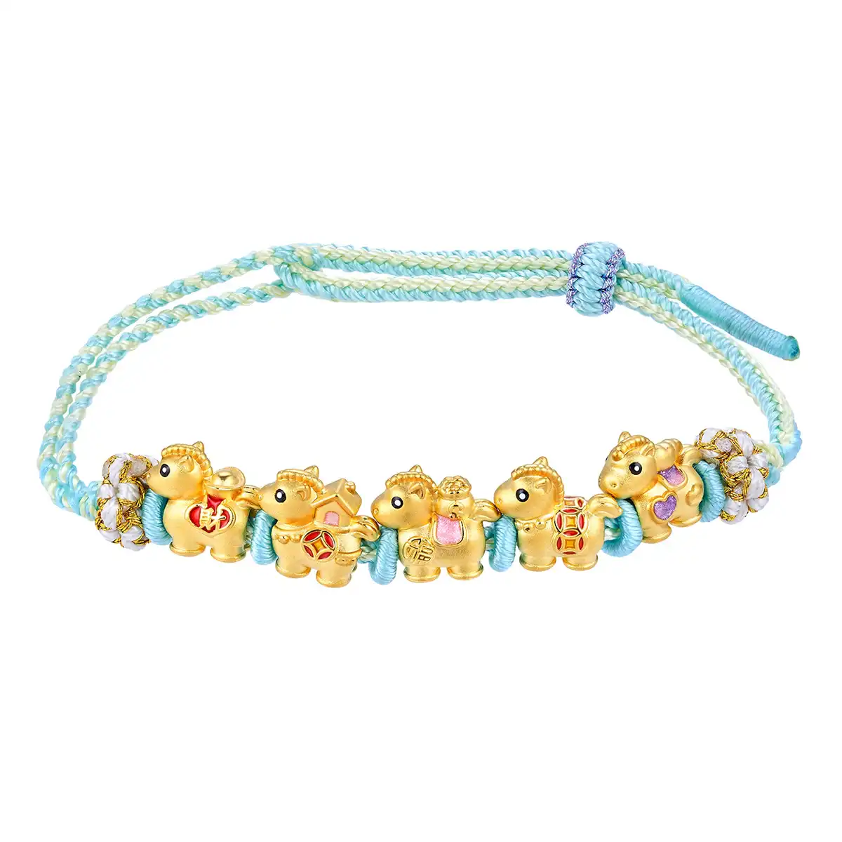 六福珠寶黃金串飾 - "馬上就有"999足金串飾連手繩