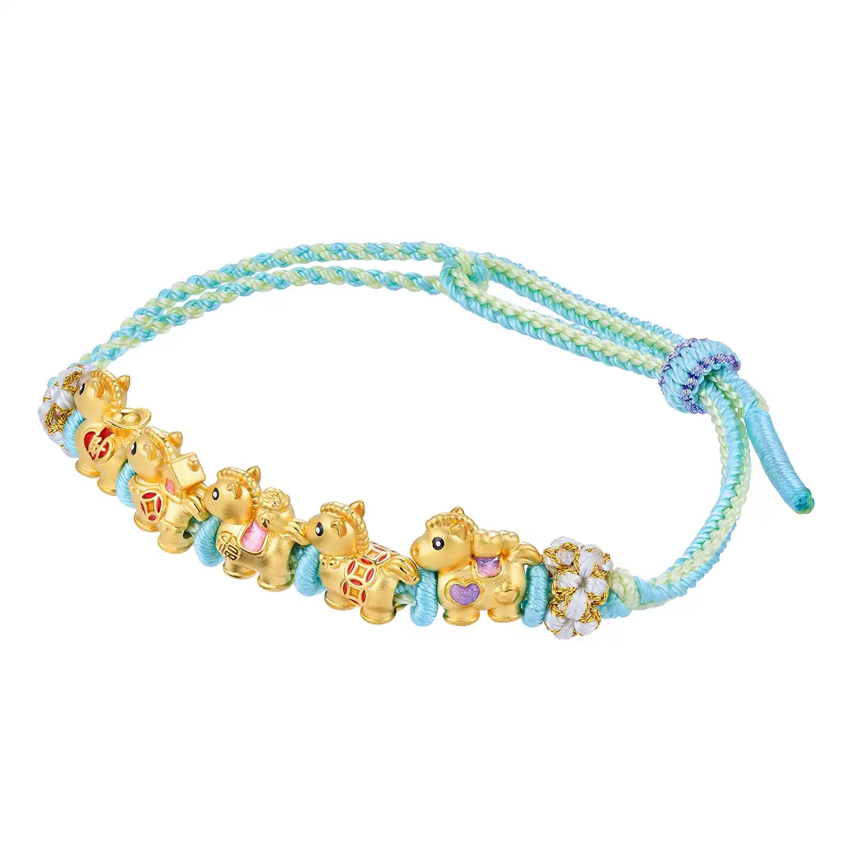 六福珠寶黃金串飾 - "馬上就有"999足金串飾連手繩