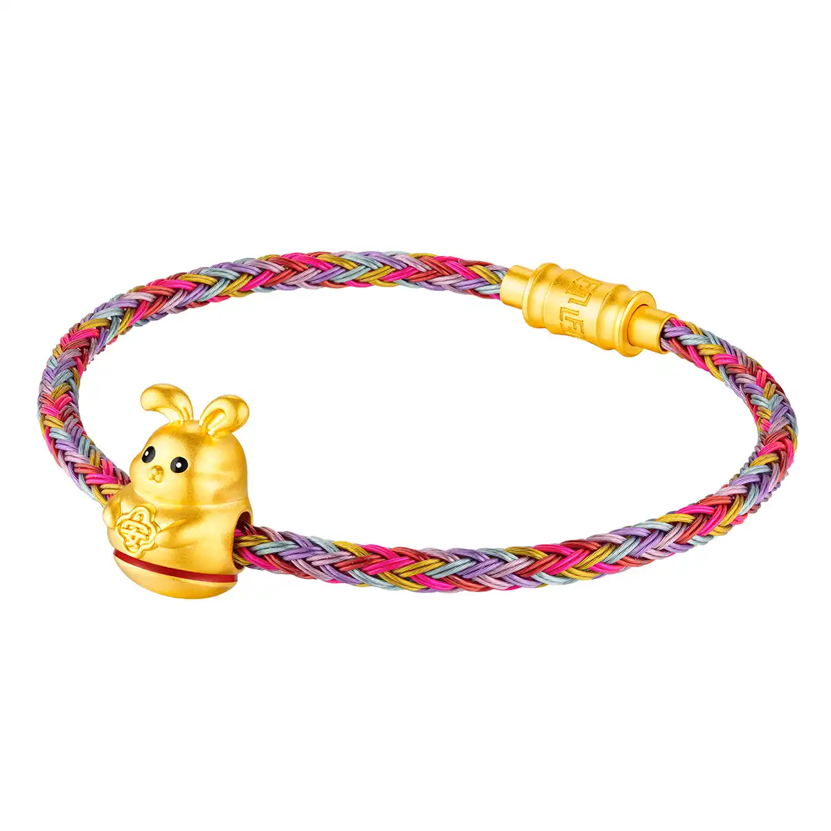 六福珠寶黃金串飾 - “不倒一族”十二生肖999足金串飾連手繩-"平安兔"(硬金工藝)