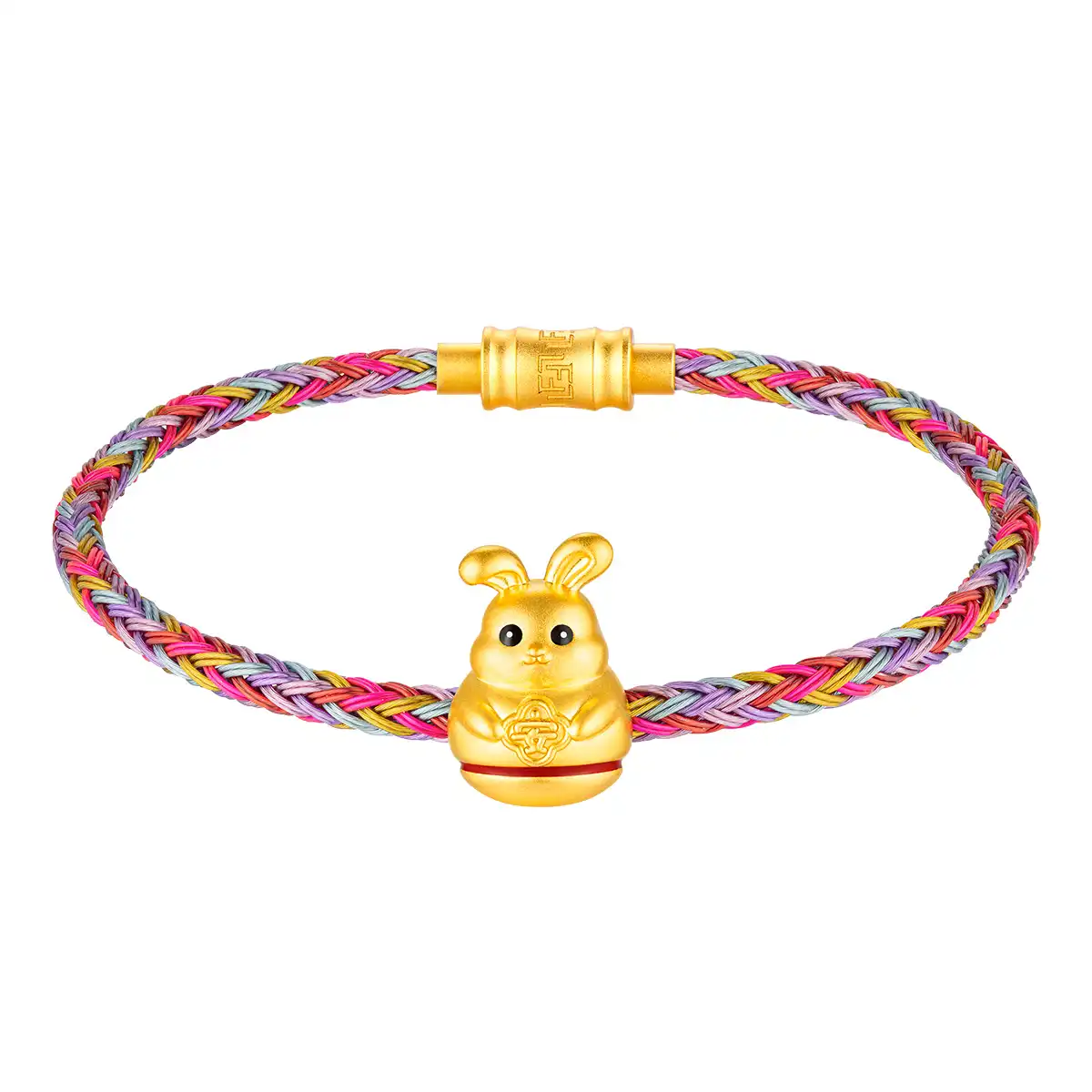 六福珠寶黃金串飾 - “不倒一族”十二生肖999足金串飾連手繩-"平安兔"(硬金工藝)