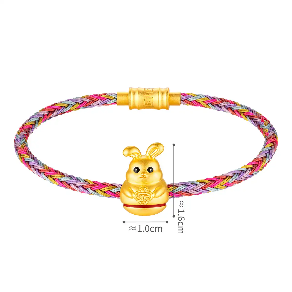 六福珠寶黃金串飾 - “不倒一族”十二生肖999足金串飾連手繩-"平安兔"(硬金工藝)