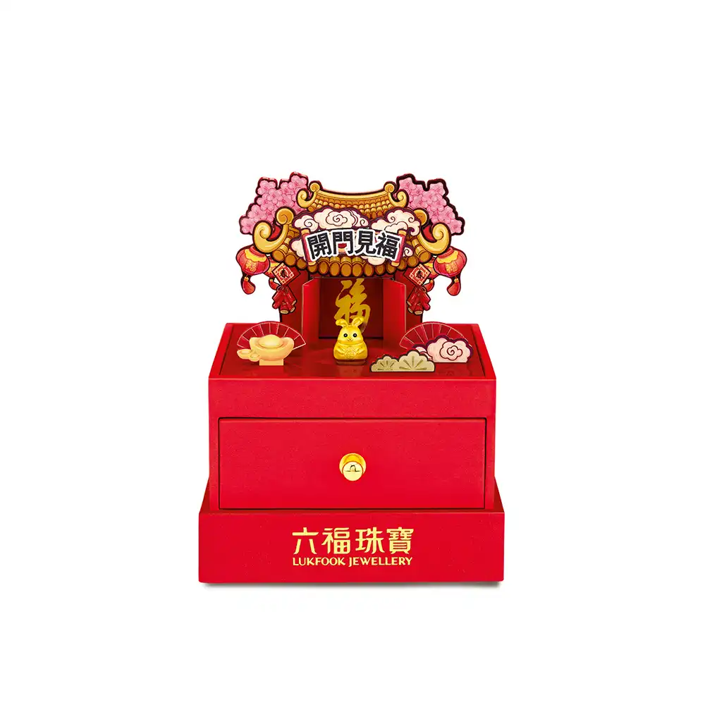 六福珠寶黃金串飾 - “不倒一族”十二生肖999足金串飾連手繩-"平安兔"(硬金工藝)