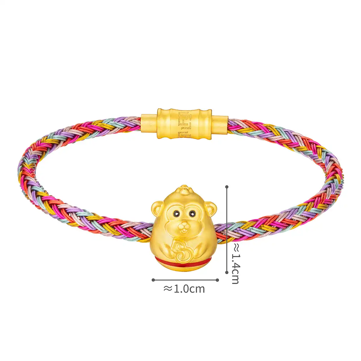 六福珠寶黃金串飾 - "不倒一族"十二生肖999足金串飾連手繩-"福祿猴"(硬金工藝)