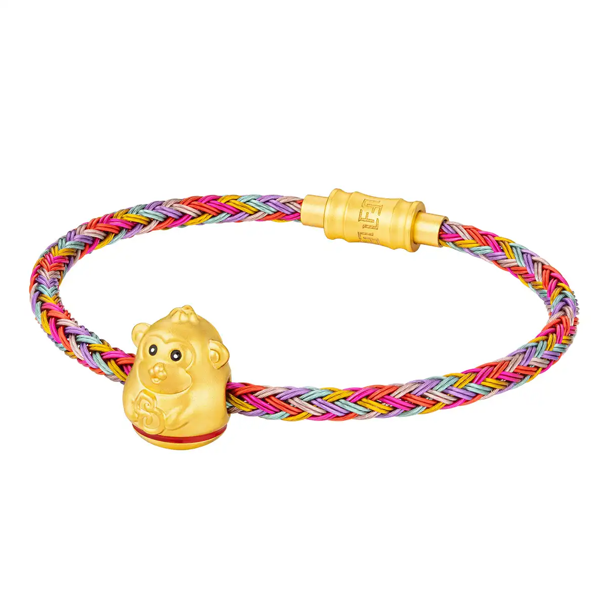 六福珠寶黃金串飾 - "不倒一族"十二生肖999足金串飾連手繩-"福祿猴"(硬金工藝)