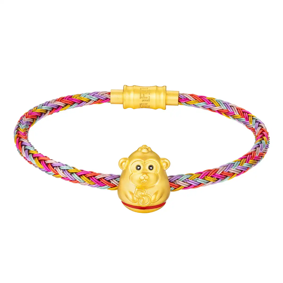 六福珠寶黃金串飾 - "不倒一族"十二生肖999足金串飾連手繩-"福祿猴"(硬金工藝)