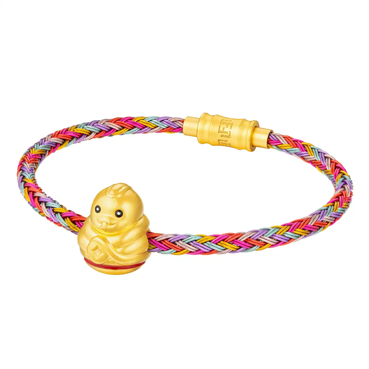 六福珠寶黄金串饰 - "不倒一族"十二生肖999足金串饰连手绳-"贵气蛇"(硬金工艺)