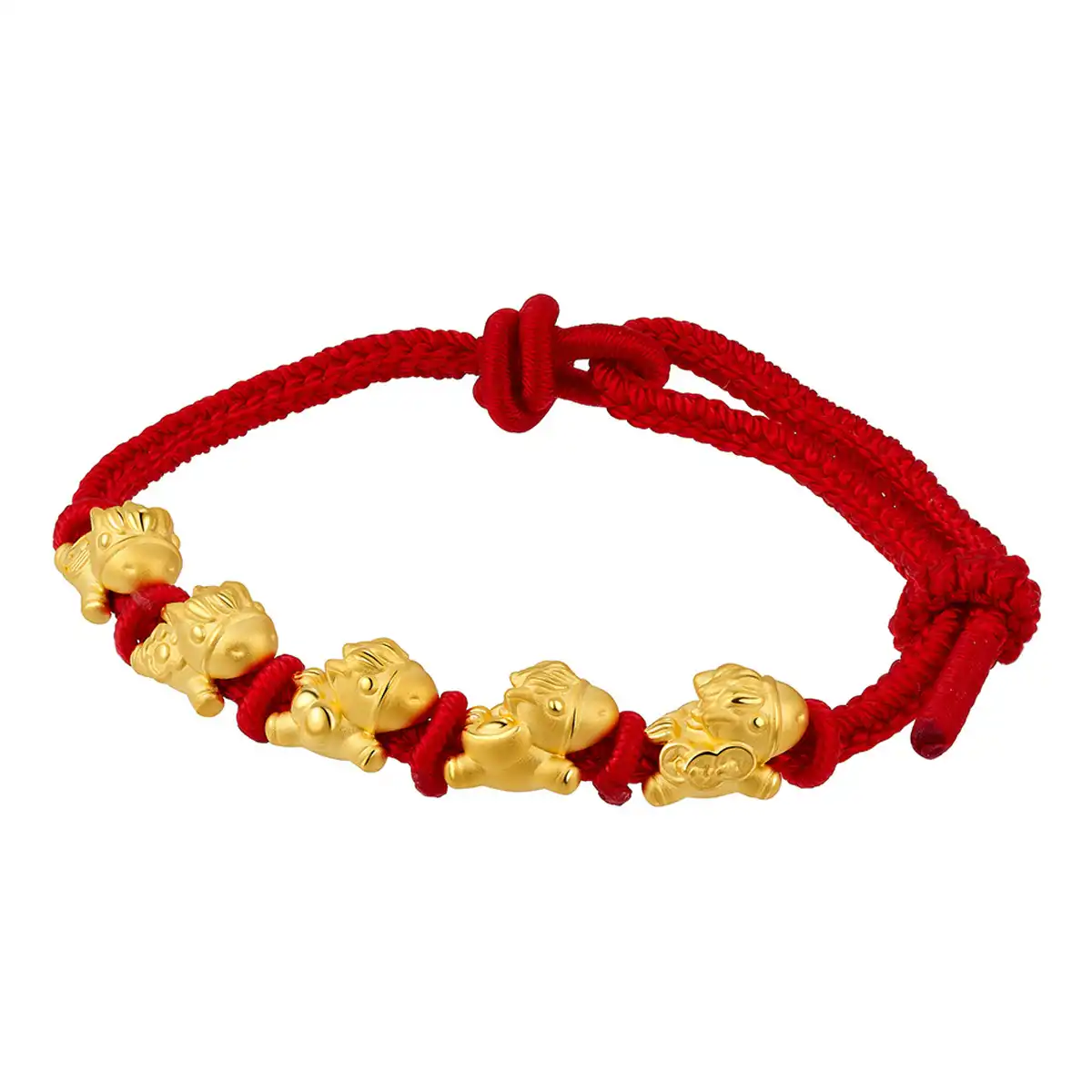 六福珠宝黄金串饰 - “五福马”999足金串饰连手绳