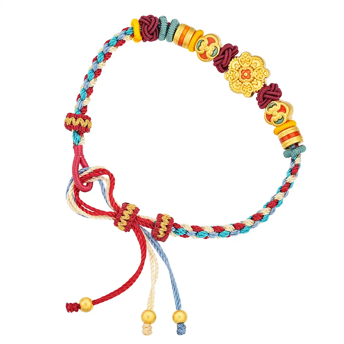 六福珠寶黄金串饰 - "唐彩宝相"999足金串饰连手绳