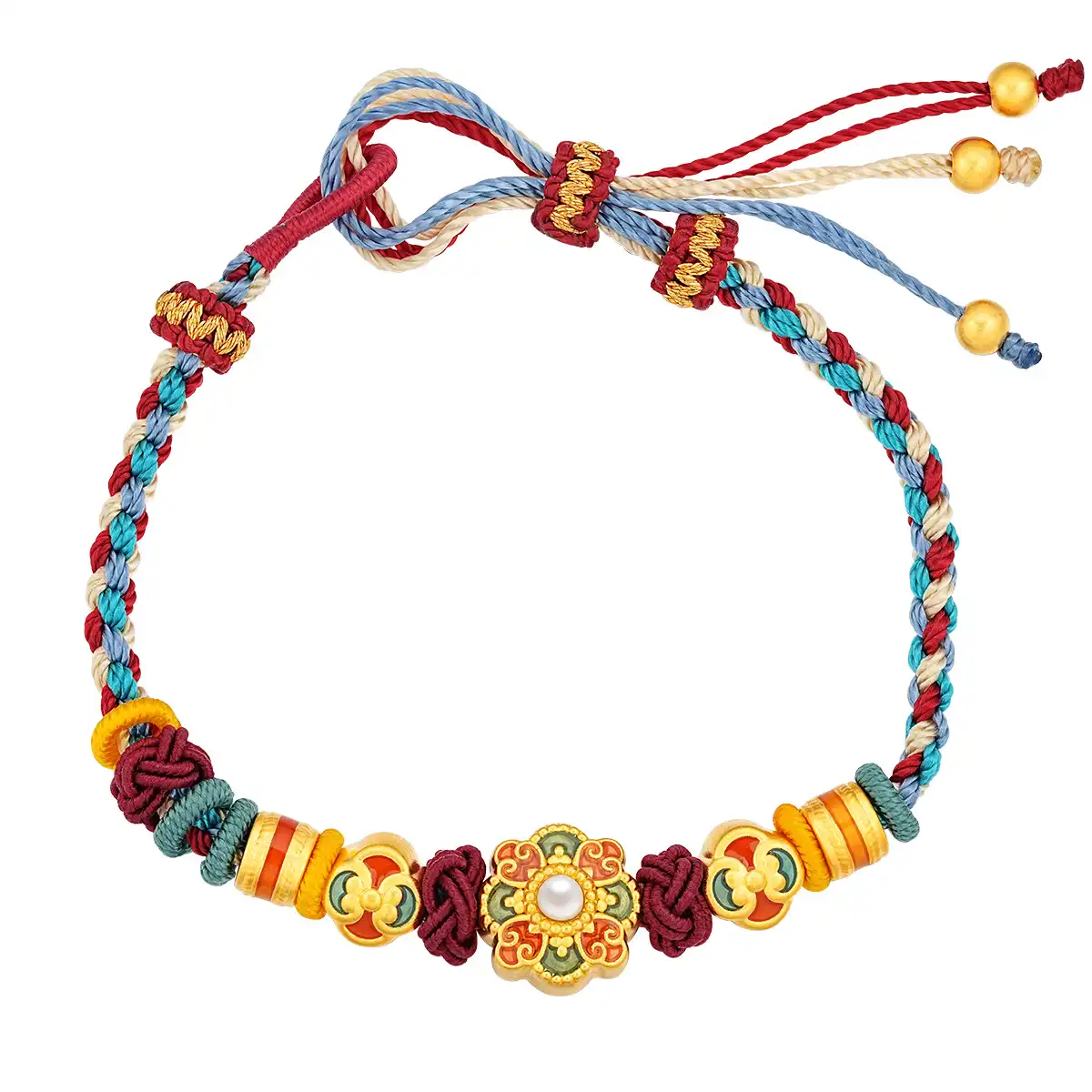 六福珠寶黃金串飾 - "唐彩寶相"999足金串飾連手繩