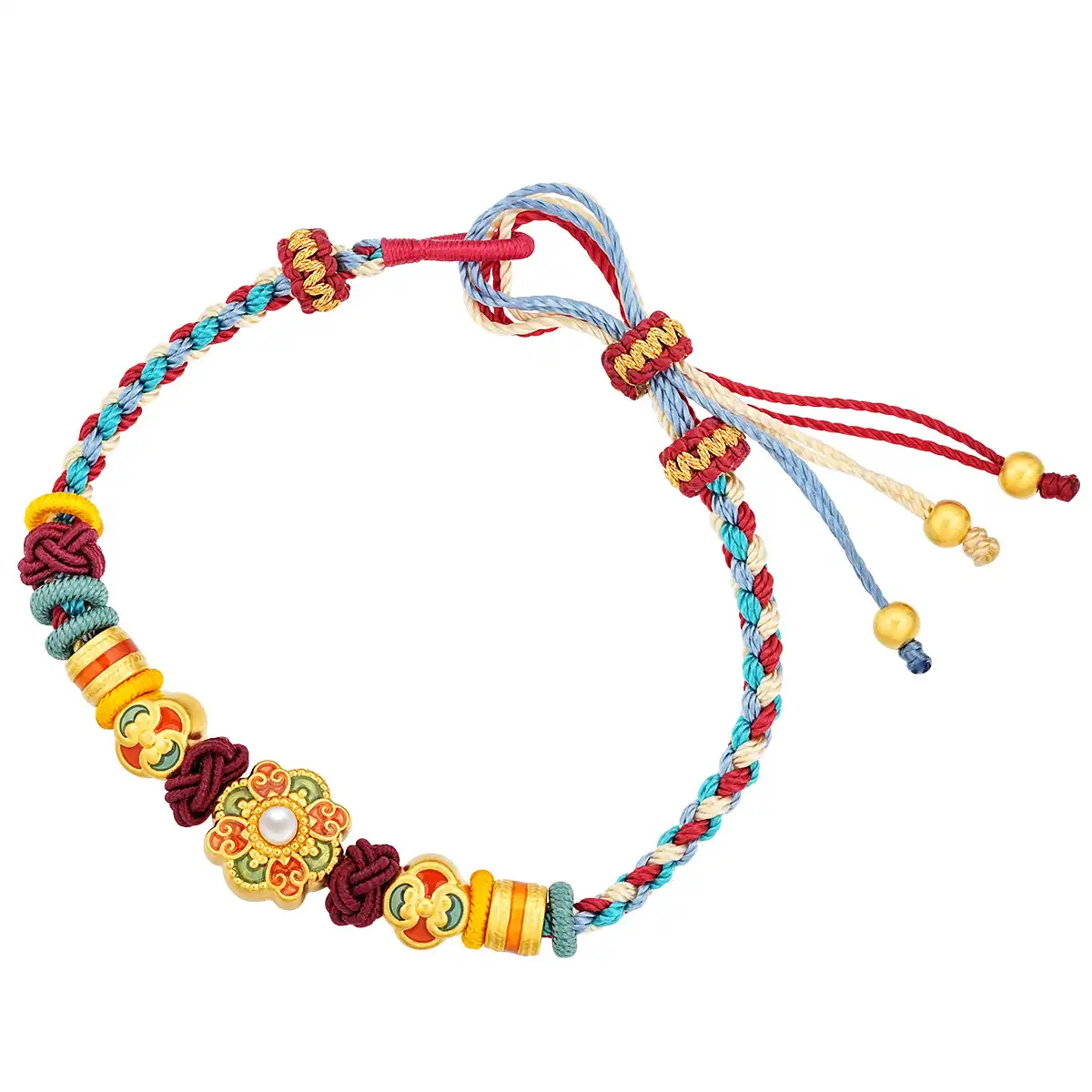 六福珠寶黄金串饰 - "唐彩宝相"999足金串饰连手绳