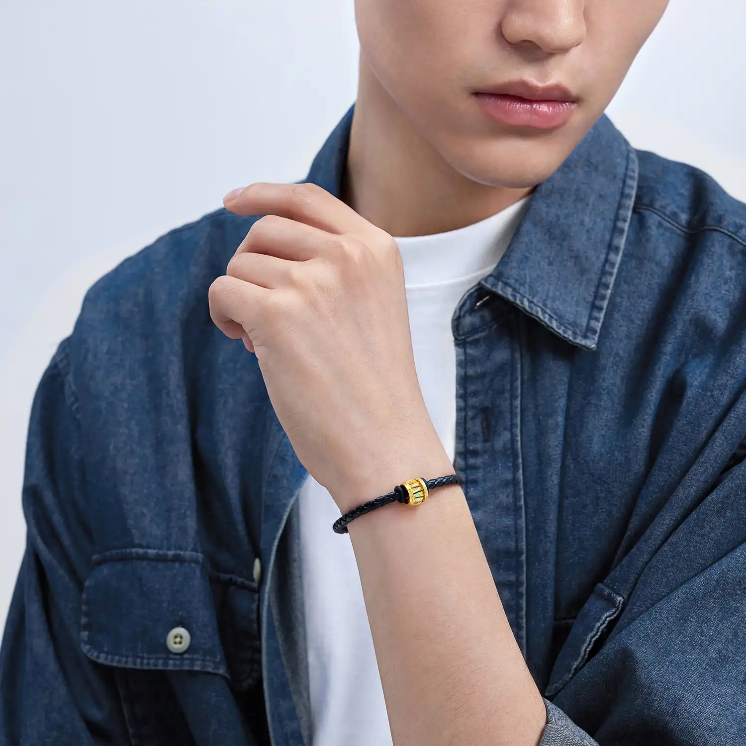 六福珠寶黄金串饰 - "冰‧钻光圈"999足金串饰连手绳(男款)