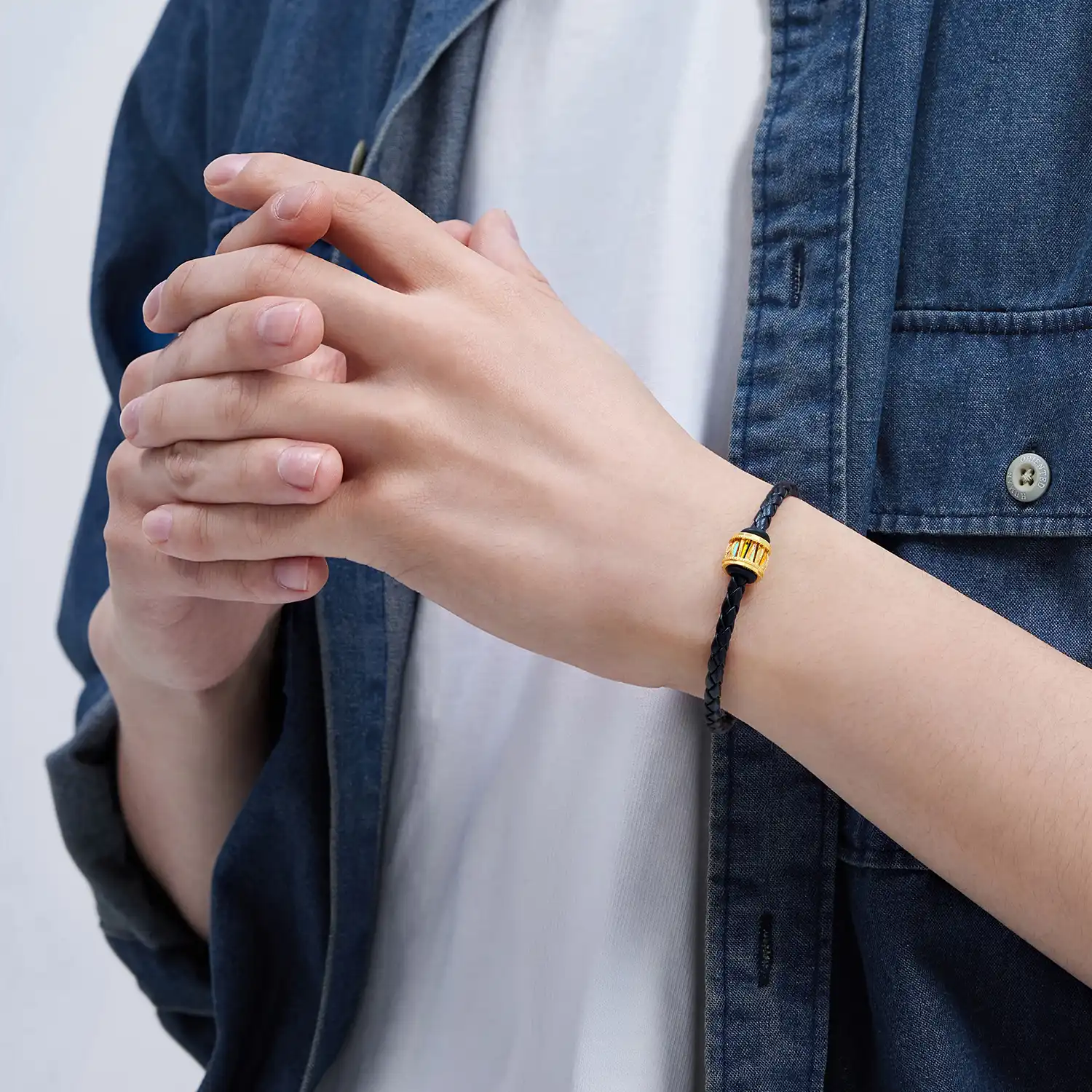 六福珠寶黄金串饰 - "冰‧钻光圈"999足金串饰连手绳(男款)