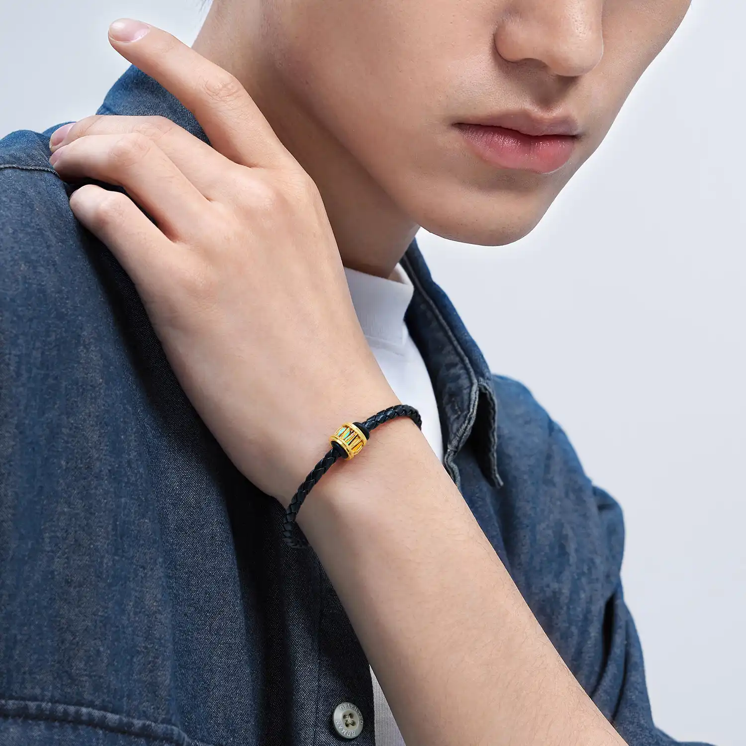 六福珠寶黄金串饰 - "冰‧钻光圈"999足金串饰连手绳(男款)