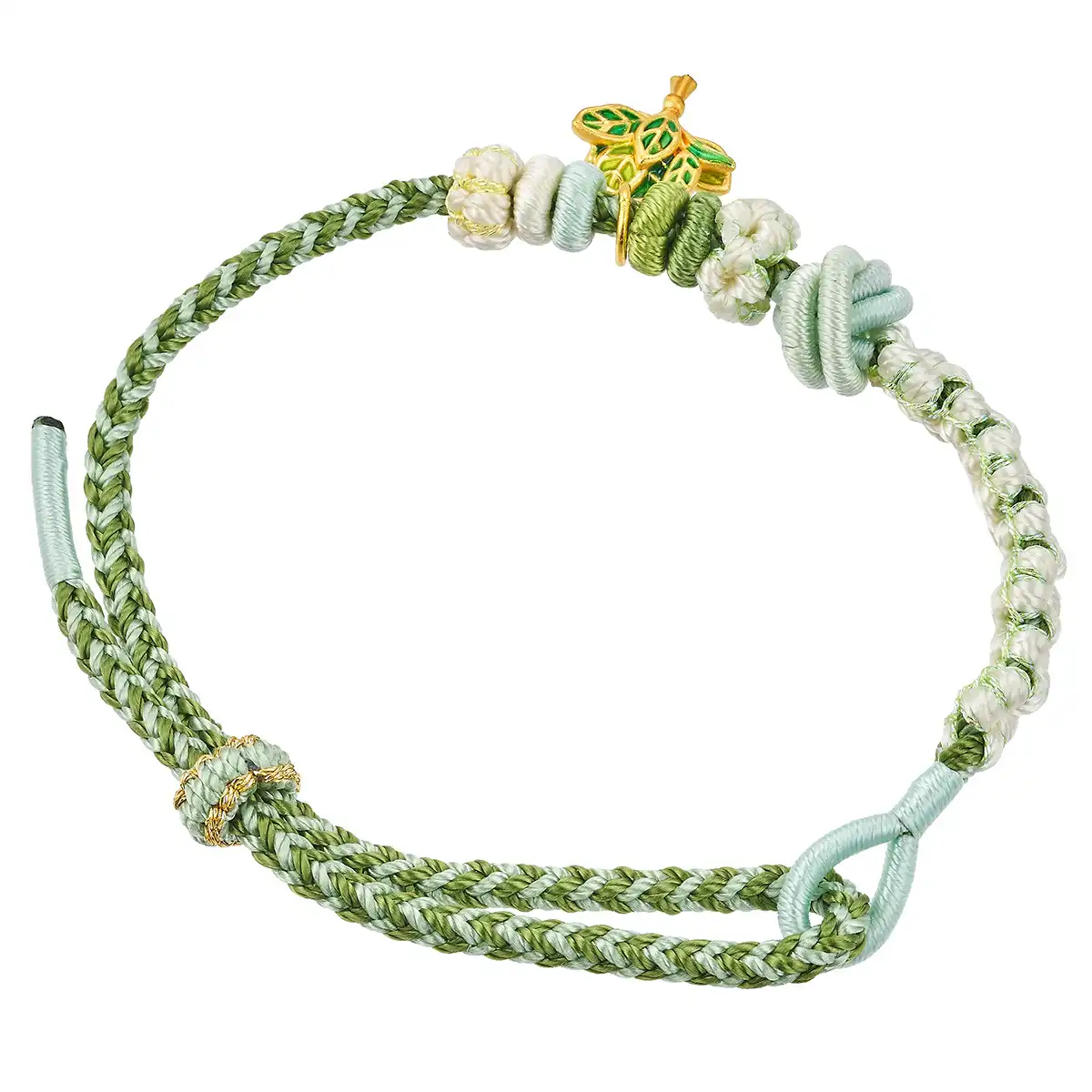 六福珠寶黃金串飾 - “柚子葉”999足金鎏彩串飾連手繩