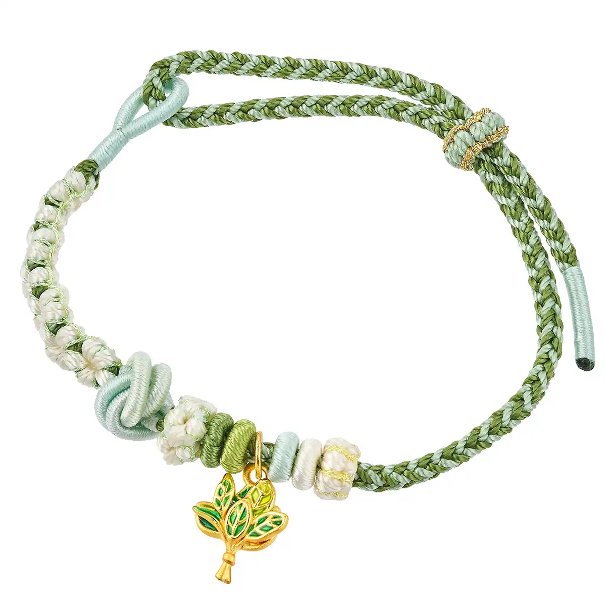 六福珠寶黃金串飾 - “柚子葉”999足金鎏彩串飾連手繩