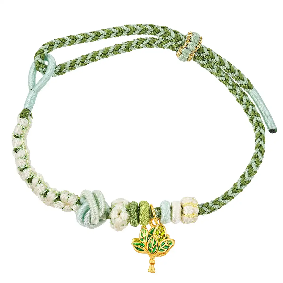 六福珠寶黃金串飾 - “柚子葉”999足金鎏彩串飾連手繩