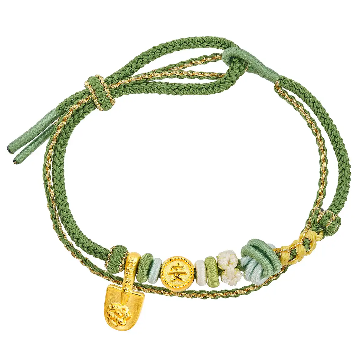 六福珠寶黃金串飾 - “金鏟平安”999足金串飾連手繩