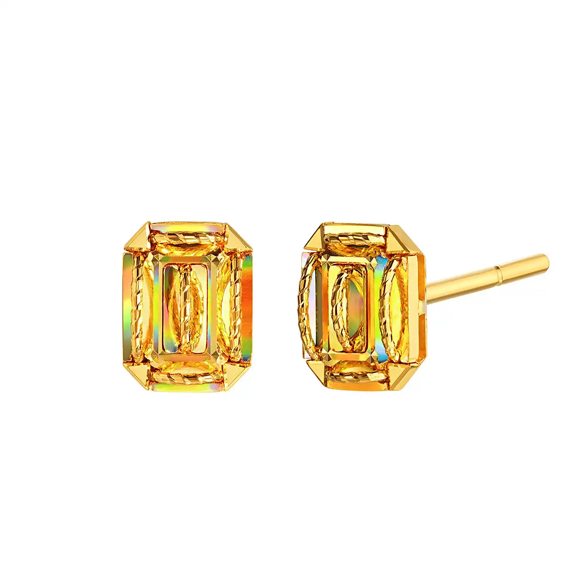 $t('六福珠寶')黃金耳環 - "冰·鑽方糖"999足金耳環