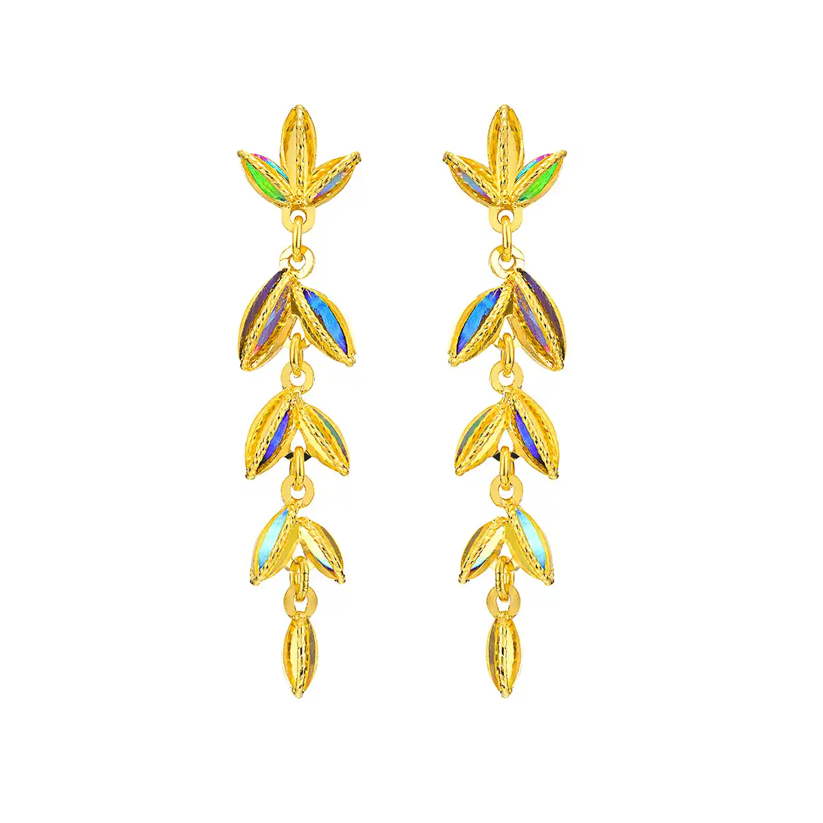 六福珠寶黃金耳環 - "冰‧鑽麥穗"999足金耳環