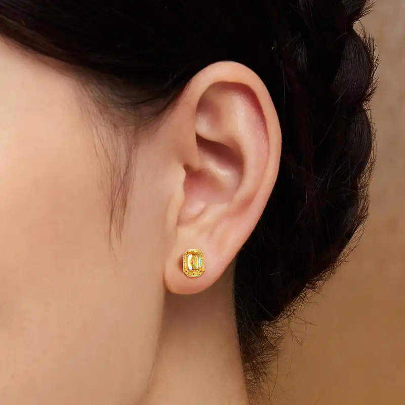 六福珠寶黃金耳環 - "冰·鑽方糖"999足金耳環