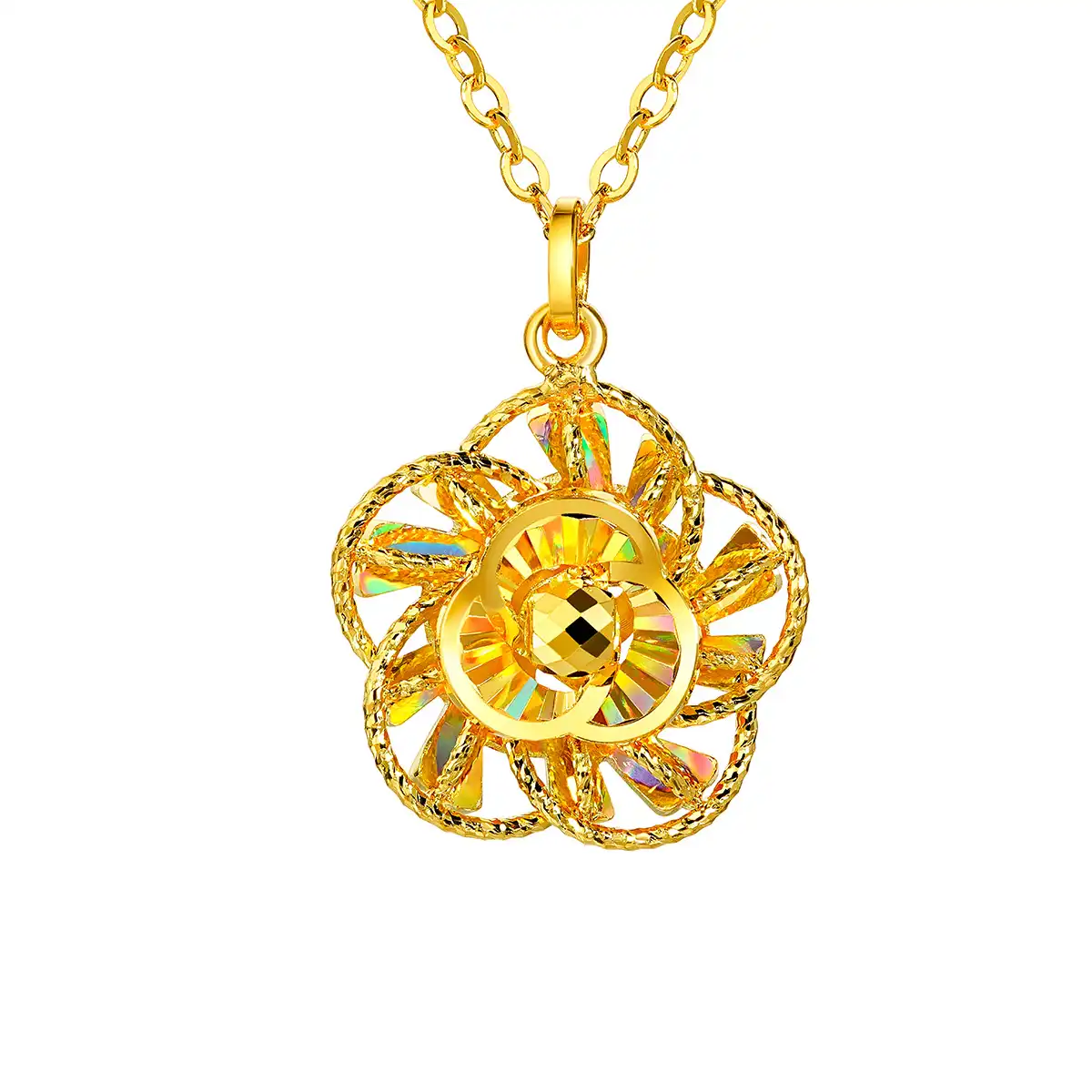 六福珠寶黃金頸鏈 - "冰·鑽茶花"999足金頸鏈