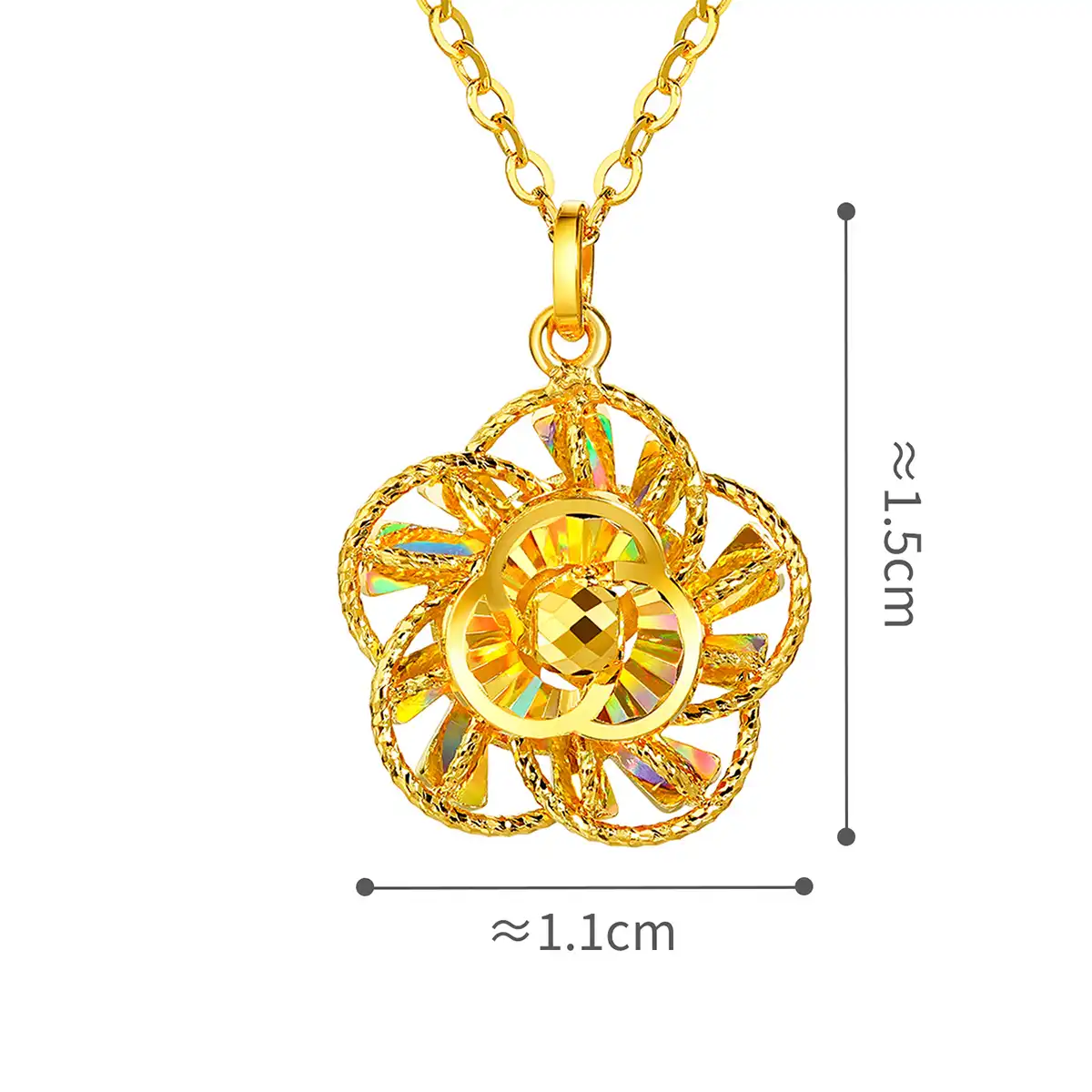 六福珠寶黃金頸鏈 - "冰·鑽茶花"999足金頸鏈