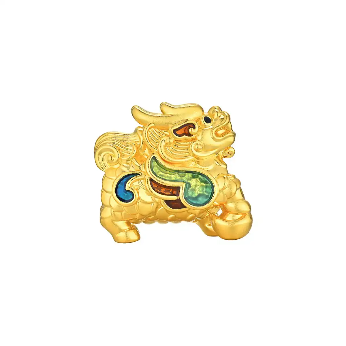 $t('六福珠寶')黃金串飾 - "麒麟獻財"999足金鎏彩串飾(配墨綠色手繩)