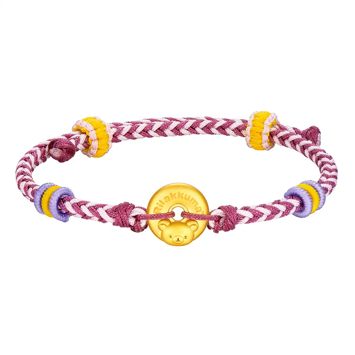 六福珠寶黃金串飾 - "小熊平安圓扣"999足金串飾連手繩