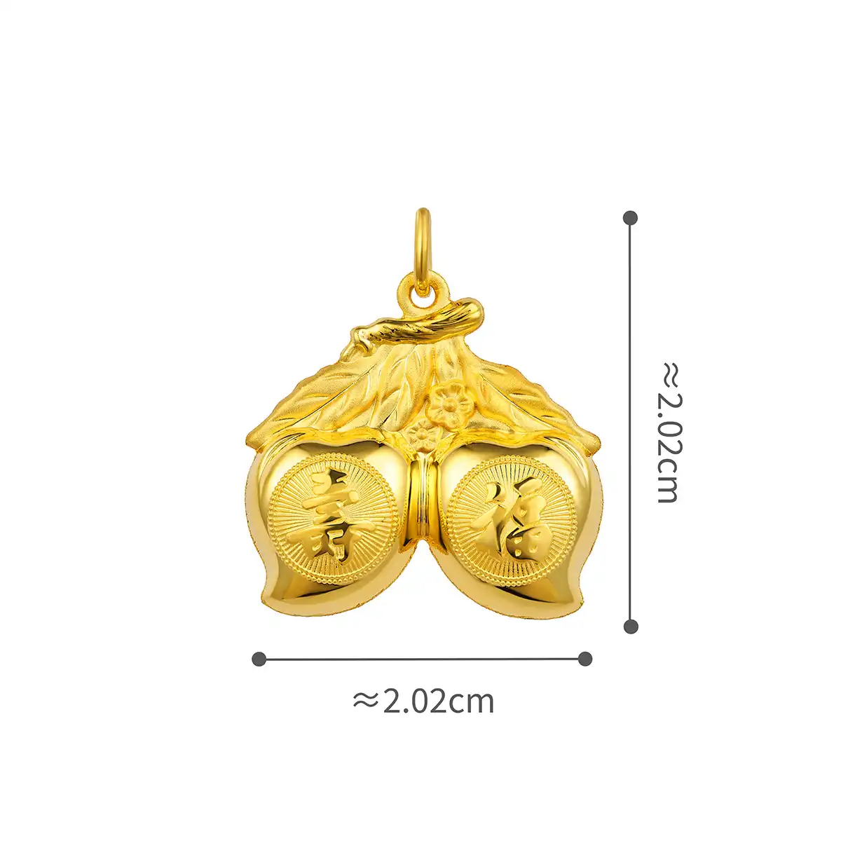 六福珠寶黄金吊坠 - “双面寿桃木鱼”999.9黄金吊坠