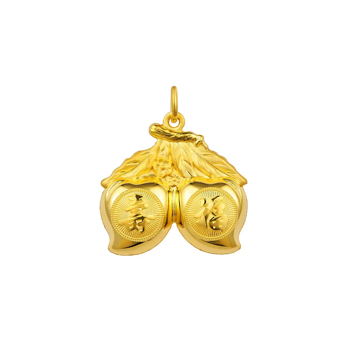 六福珠寶黃金吊墜 - “雙面壽桃木魚”999.9黃金吊墜