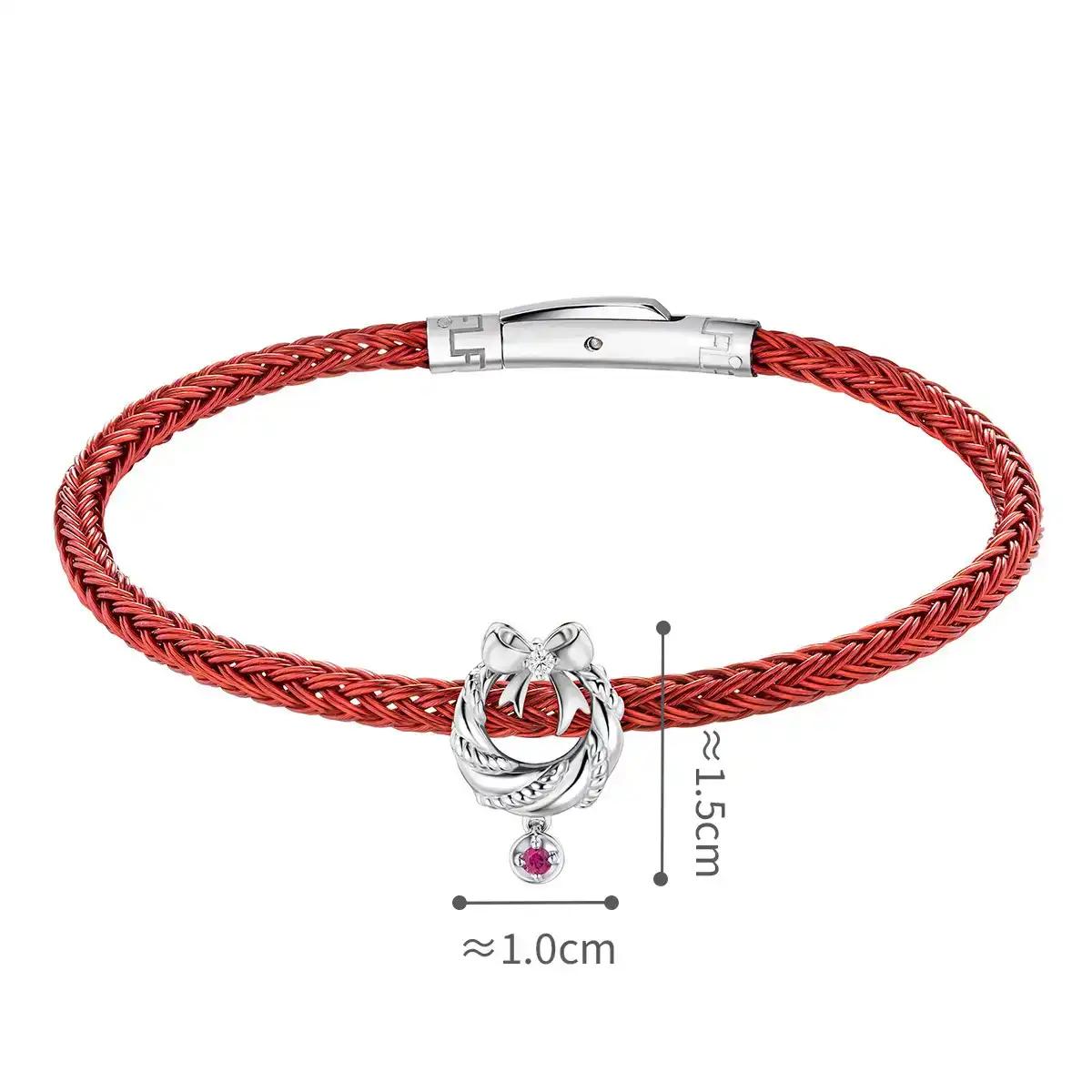 六福珠寶18K金串飾 - "聖誕花環"18K金(白色)紅寶石鑽石串飾