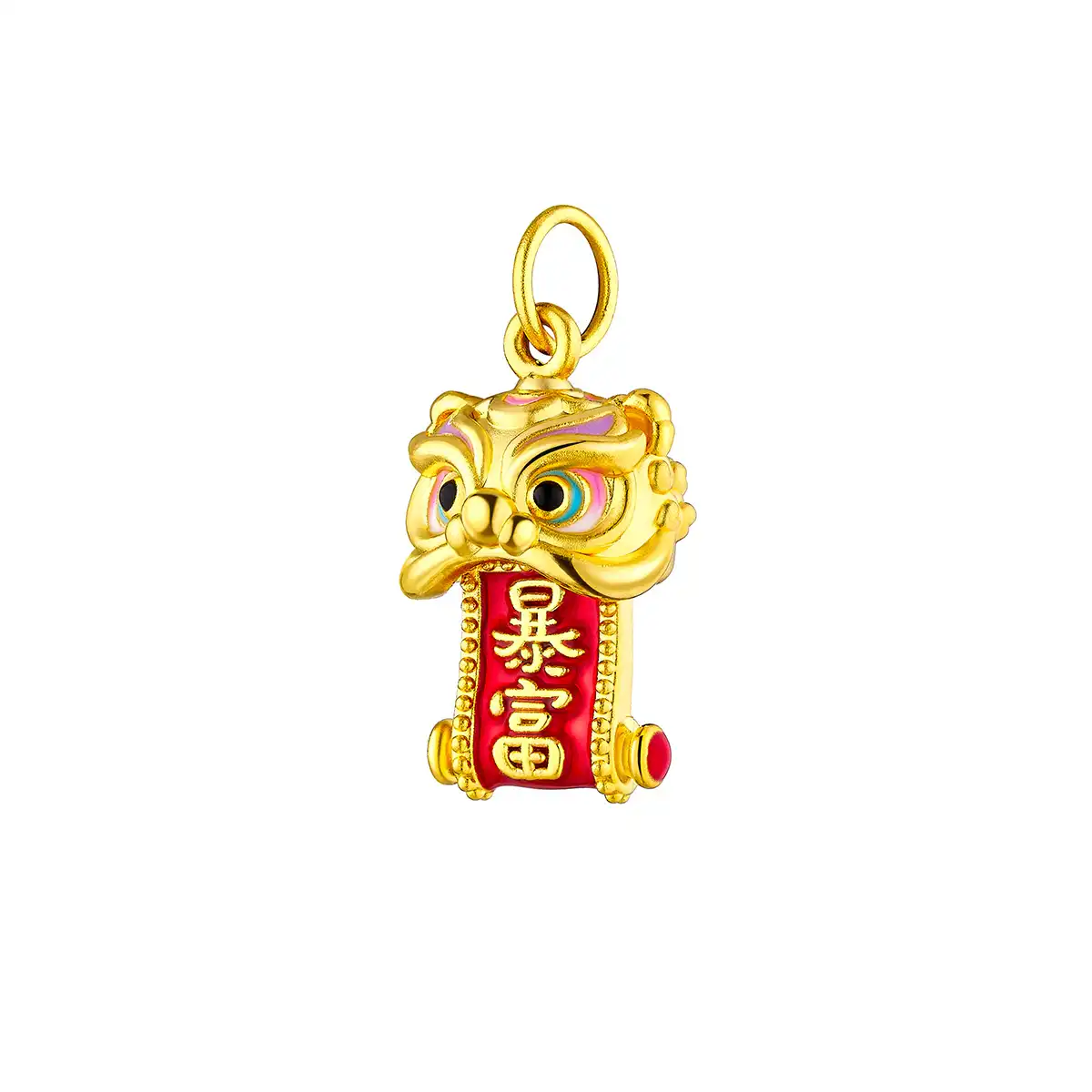 六福珠寶黃金串飾 - "招富喜獅"999足金串飾連手繩