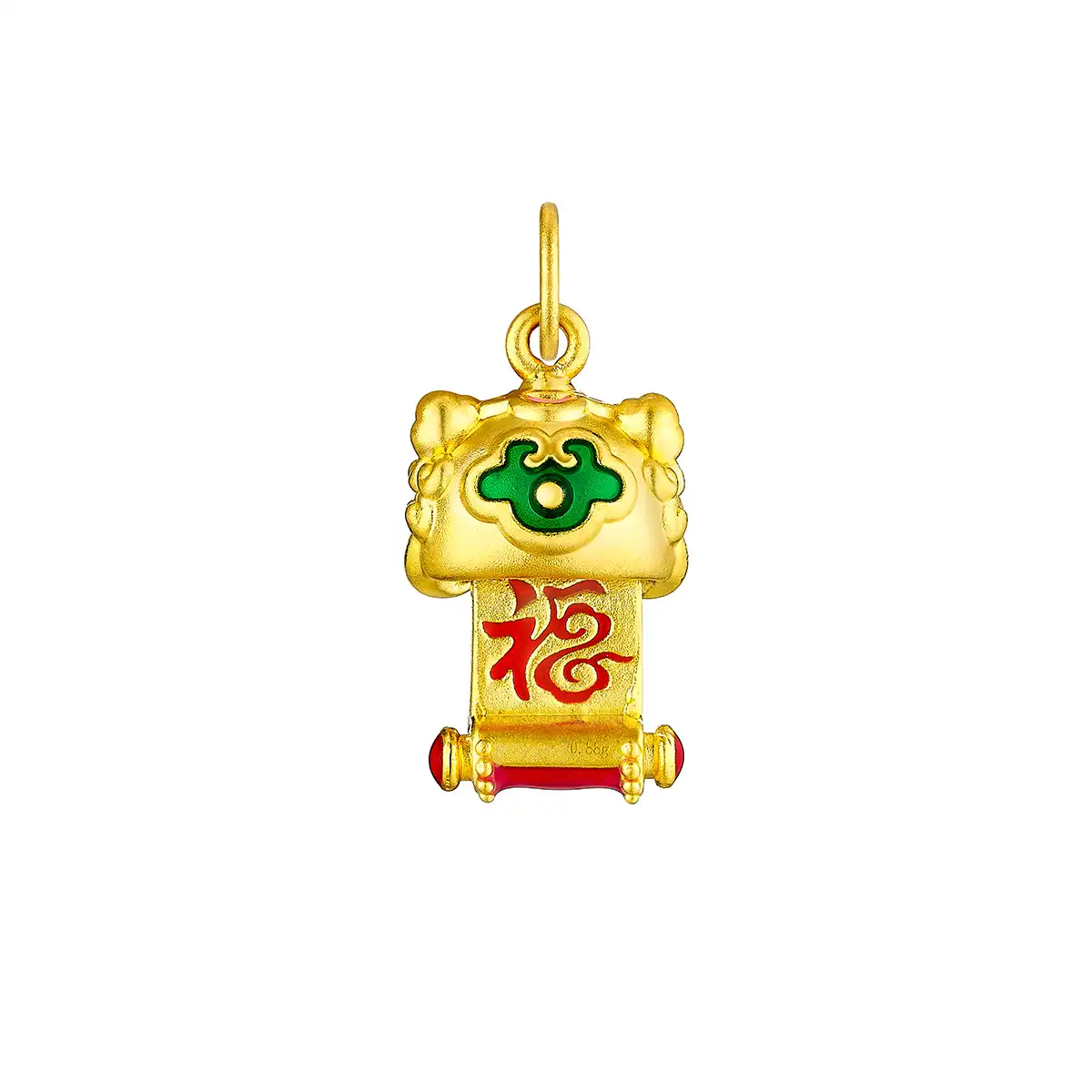 六福珠寶黃金串飾 - "招富喜獅"999足金串飾連手繩