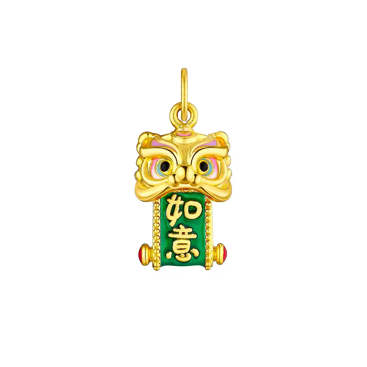 六福珠寶黃金串飾 - "獅獅如意"999足金串飾連手繩