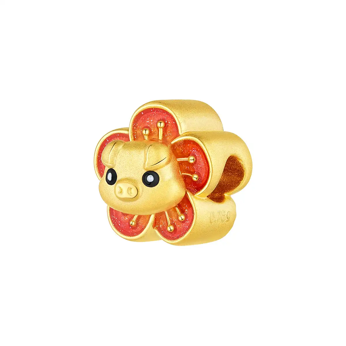 六福珠寶黃金串飾 - 十二生肖“福豬花”999足金串飾連手繩 (微硬金工藝)