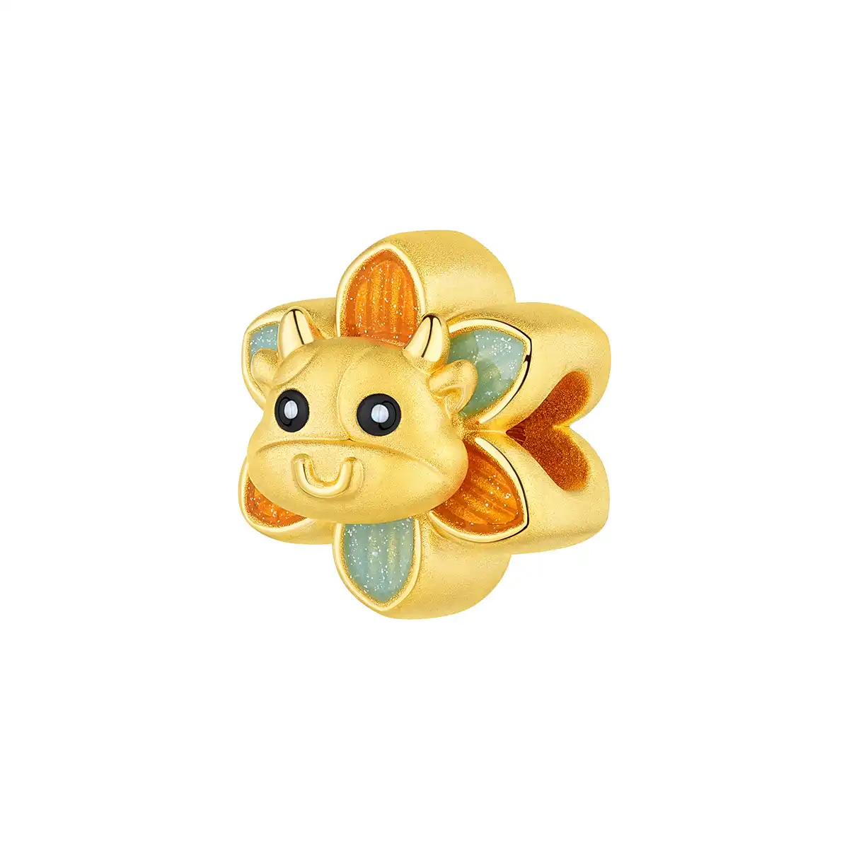 六福珠寶黃金串飾 - 十二生肖“金牛花”999足金串飾連手繩 (微硬金工藝)