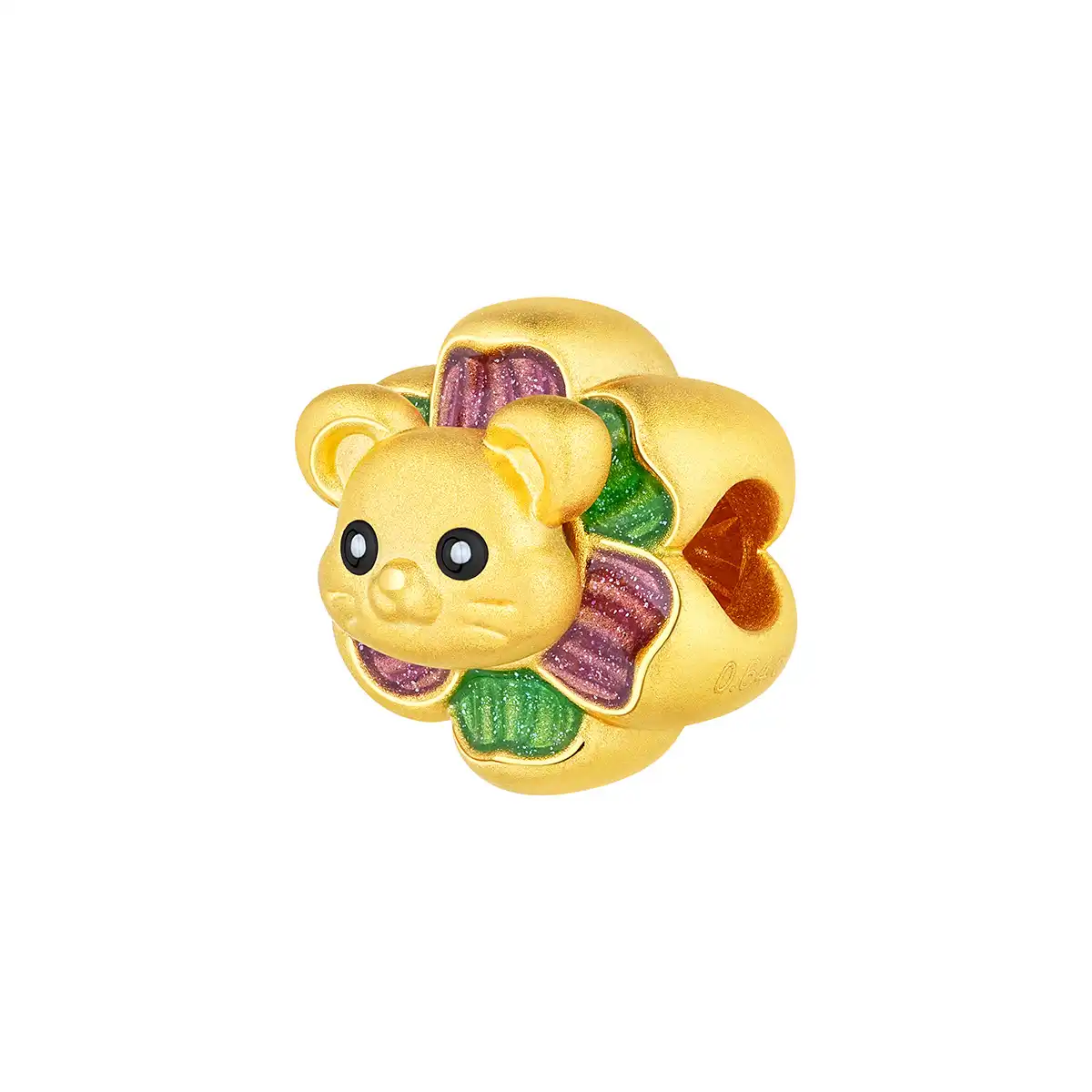 六福珠寶黃金串飾 - 十二生肖“福鼠花”999足金串飾連手繩 (微硬金工藝)