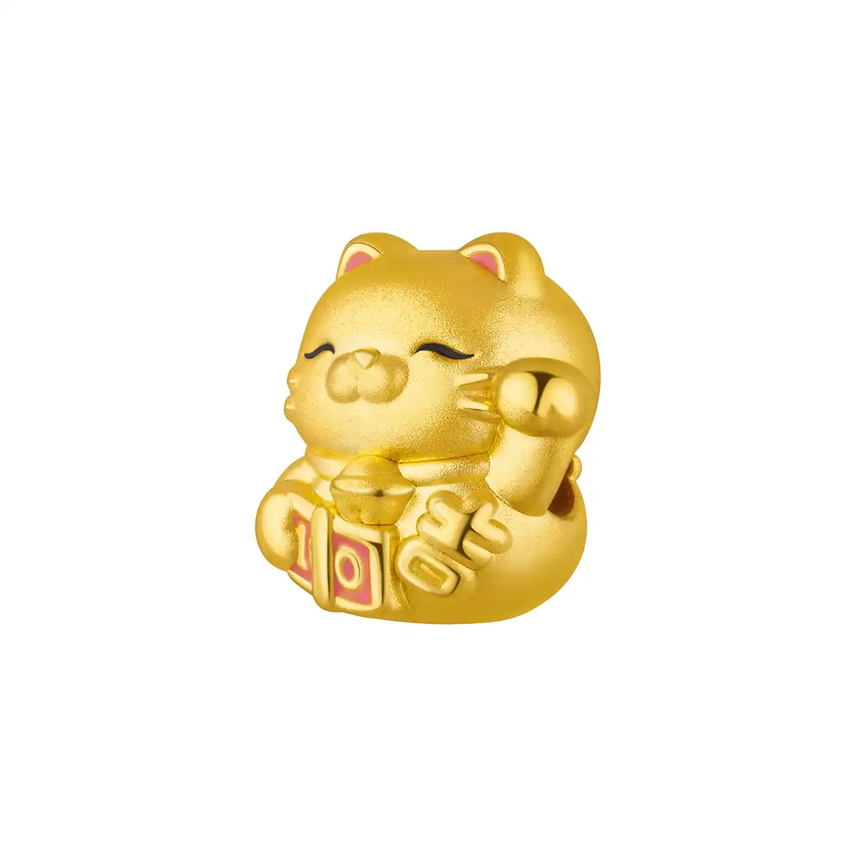 六福珠寶黃金串飾 - "招財福貓"999足金串飾連手繩(微硬金工藝)