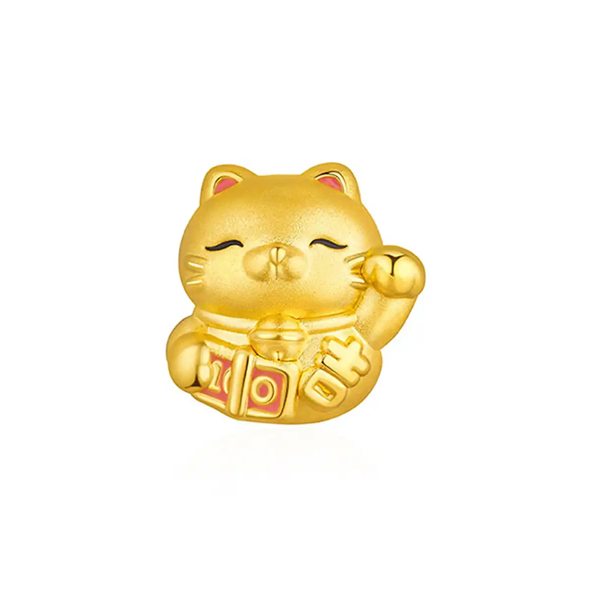 六福珠寶黃金串飾 - "招財福貓"999足金串飾連手繩(微硬金工藝)