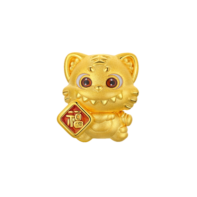 六福珠寶黃金串飾 - "奇趣萌牙-虎"十二生肖999足金串飾連手繩