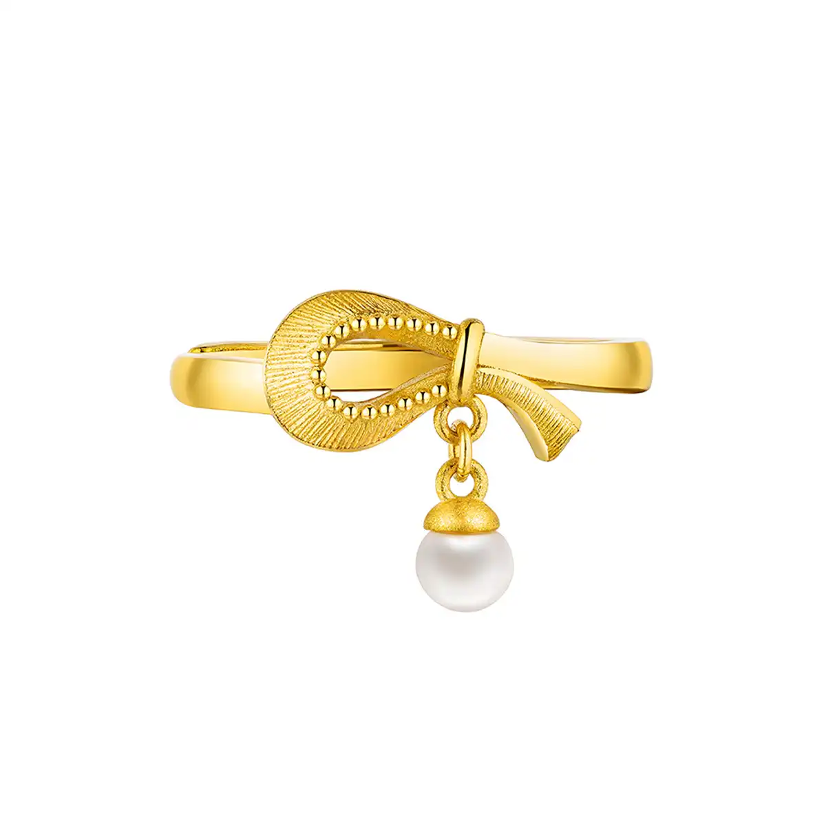 六福珠宝黄金戒指 - "珍爱一生"999.9黄金珍珠戒指