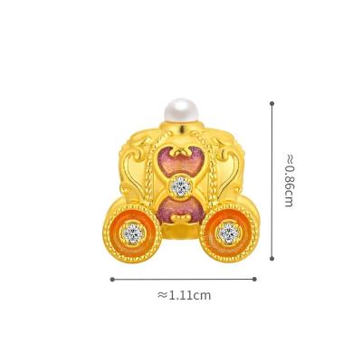 六福珠寶黃金串飾 - “南瓜香車”999足金鑽石珍珠鎏彩串飾連手繩