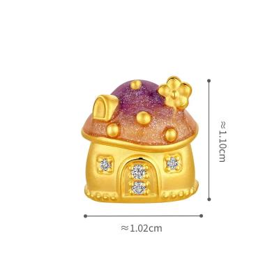 六福珠寶黃金串飾 - “蘑菇公寓”999足金鑽石鎏彩串飾連手繩